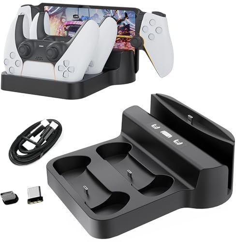 Buziba Stazione di ricarica per controller PS5, stazione di ricarica rapida, supporto di ricarica portatile con porta di ricarica di tipo C per console di gioco PlayStation Portal (nero)