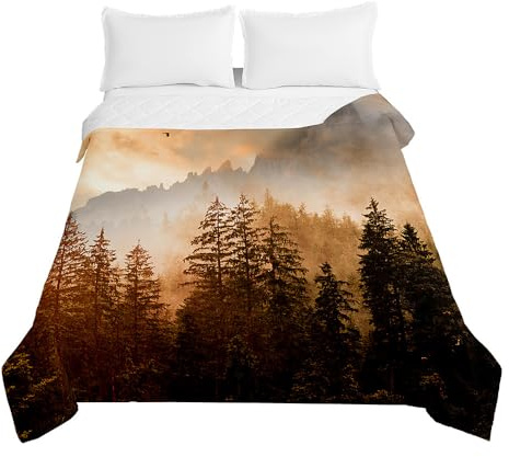 Surwin Tagesdecke Bettüberwurf Steppdecke für Doppelbett Einzelbett, Mikrofaser Wattiert Gesteppt Bettdecke Sommer Dünne Tagesdecken mit Ultraschall Genäht, 3D Nebliger Wald (braun,220x240cm)