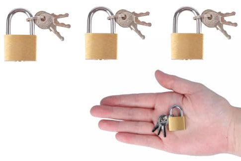 Confezione da 3 lucchetti in ottone massiccio da 20 mm con 9 chiavi, piccoli lucchetti per armadietti, corpo in ottone massiccio, mini bagagli, cassetta degli attrezzi, portagioie e lucchetti per