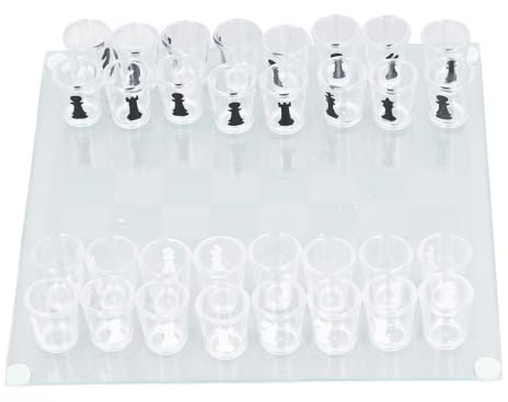 Kristallschach Glas-Schach-Set mit Weinbecher, Trinkglas Schachbrett-Spiel, Kristallklar für Party