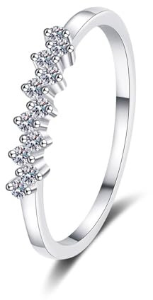 AMDXD Diamantring Weißgold 585 14K, Klassiker Partnerringe mit Labor Erstellt Diamant 0.2 Karat (Rundschliff, VVS1), 14K Gold Eheringe Damen Echter Schmuck, Gr.61 (19.4)