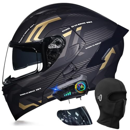 ACLFFSHOP Bluetooth Modulable Casque Moto Homologué ECE, Flip Up Casque Adulte Moto avec Double Visière pour Anti-Collision Casque Scooter Casque Integral Modulable pour Homme Femme M~XXL