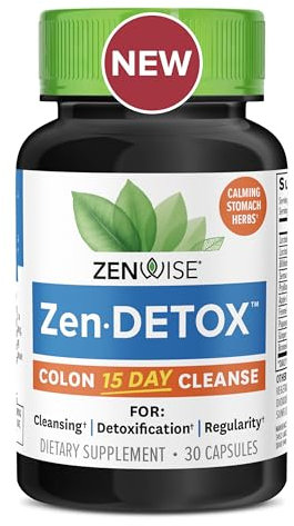 Zenwise Health 15 Day Colon Cleanse, Detox Constipation Relief, and 15 Day Cleanse for Men & Women - Psyllium Husk, Senna Leaf, Bromelain, Ginger, ACV, and Probiotics for Gut Health - 30 Count