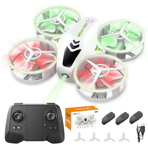 Aolawco Mini Drone for Kids with LED Lights, Mini Drone for Kids, Kids Drone with Altitude Hold, 3D Flip, Headless Mode and 3 Speeds, Kids Toys Gift for Christmas & Birthday Gifts for Children (White）
