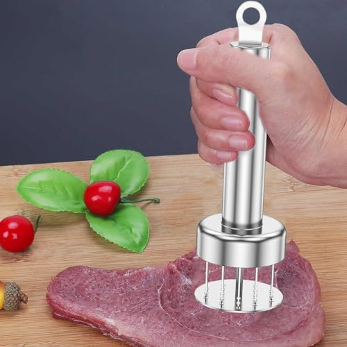 Meat Tenderizer 22 Needles Handheld Meat Tenderizer Tool Stainless Steel Meat Tenderizer Mallet Easy to Use Meat Tenderizer Press Efficient Meat Hammer Mallet for Steak Chicken Fish Pork 2.2×2.2×7.5in