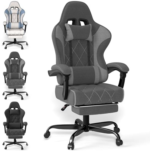 TRIUMPHKEY Tessuto Sedia da Gaming da Ufficio,Sedia Gaming Con Supporto Lombare,Poltrona Gaming Con Poggiatesta, Ergonomica Sedia, Con Poggiapiedi,Girevole a 360 Gradi(Grigio Chiaro)