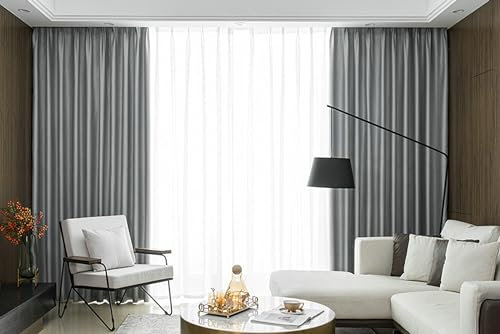 KnSam 2er Set Verdunkelungsvorhang Schlaufen Grau, Vorhänge Wohnzimmer Junge Einfarbig, Polyester Ösen Gardinen Ösenschal, Jeder B 132 x H 214cm