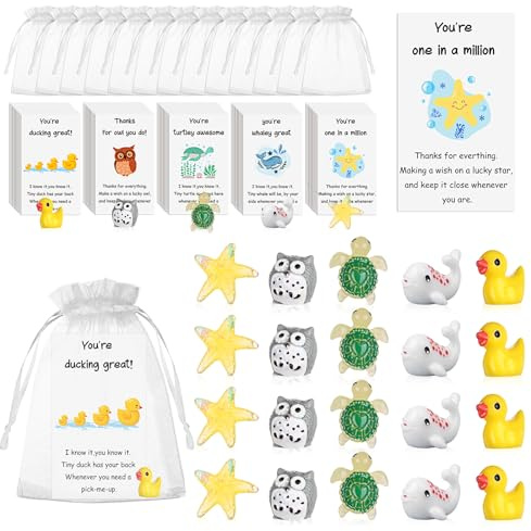 50 Sets Dankeschön-Geschenk, gemischte Tiere, inspirierendes Geschenk für Kollegen, mit Wortspiel, inspirierende Grußkarten, Kunstharz, Ente, Schildkröte, Figuren, Mitarbeiter, Wertschätzung | Inspirierende Geschenke, motivierende Grußkarten, Kunstharz, Tierfiguren für Kollegen, Mitarbeiter, Lehrerteam