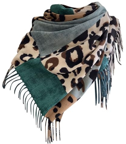Generisch Schal Leopardenmuster Damen Deckenschal Leichter Scarf Halstuch mit Quasten Warm Winterschal Weich Strickschal Halstücher Mode Wollschal Damenschal