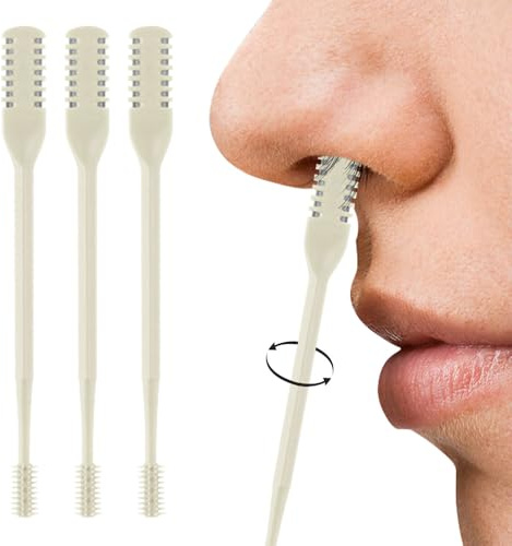 jitaty Tondeuse nasale 2 en 1 pour homme et femme, épilation du nez 2024, ciseaux à poils nasaux à 360°, couteau double face avec brosse de nettoyage douce (crème, 3 pièces)