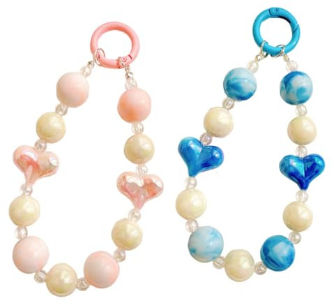 VALICLUD 2stücke Herz-bead-handyband Mit Charme Kreative Lanyards Für Smartphones Stylische Schlüsselanhänger Für Handys Und Schlüssel Farbenfroh Hellrosa
