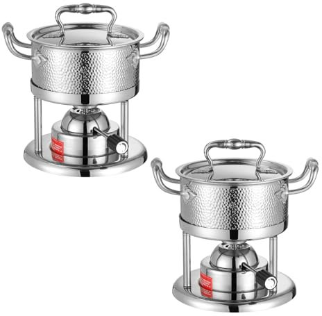 Poêle de tente Poêle à bois, Lot de 2 réchauds de camping avec poêle à feu réglable, batterie de cuisine de camping, réchaud, buffet for fêtes, événements, camping(Silver)