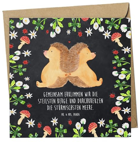 Mr. & Mrs. Panda Glückwunschkarte Igel händchenhaltend - Geschenk, Hand in Hand, Liebe, Verknallt, Hochzeit, Klappkarte, Liebesbotschaft, faltkarte, Grußkarte, anlasskarte, doppelkarte, Freundin