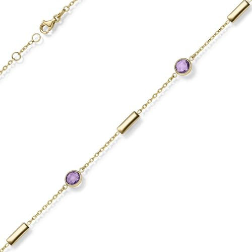 Halskette Collier Ankerkette 585 Gold Gelbgold 2 Amethyste lila violett 42-45cm