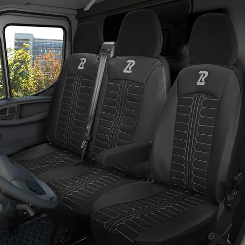 Sitzbezug für FIAT Ducato, Peugeot Boxer, Citroen Jumper, Opel Movano | LUCARO Vordersitzbezug Set 1+2 für C RAM Promaster TORNADO Auto Sitzbezüge Zubehör - Schonbezug Autositz mit Öko-Leder