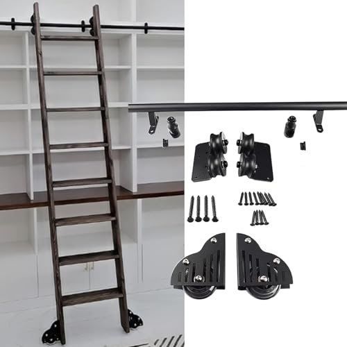 Rollende Bibliotheksleiter, Hardware-Set, Rundrohr, Schiebeleiter mit Bodenrollen, mobiles Leitersystem für Bücherregale, keine Leiter im Lieferumfang enthalten (100 cm Schienen-Set)