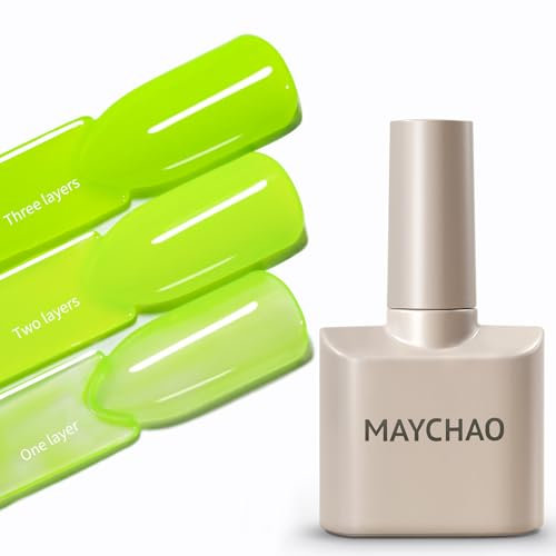 MAYCHAO 15ML Jelly Gel Nail Polish, Lime Green Gel Nail Polish Soak Off UV LED Nail Varnish Nail Art Starter Manicure Salon DIY at Home, 0.5 OZ