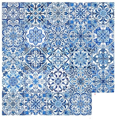 24 Stück blaue weiße Porzellan-Fliesen - Portugiesischer Stil | Antike Blumenmosaik Aufkleber | Wasserdichter abnehmbarer Wandaufkleber, geeignet für Küche Badezimmer Dekoration Zimmer