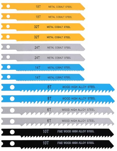 JIYIN U-Shank Jig Saw Blade Set, 14 PCS Jigsaw Blades with Storage Case for Wood Plastic Metal Cutting Jigsaw Blades Set Fit Vast Majority U Shank Jigsaws(6T 8T 10T 14T 18T 24T 32T)
