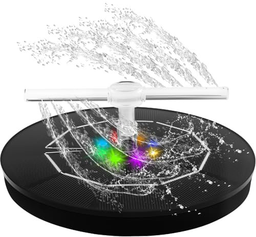 Fontana solare per esterni, 2,5 W, per esterni, pompa solare per laghetto con 8 LED, pompa per acqua a energia solare, galleggiante, per stagno, giardino, uccelli, bagno