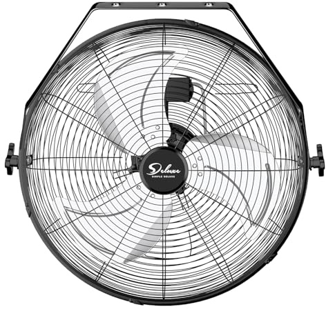 Simple Deluxe 20 Inch Industrial Wall Mount Fan, 3 Speed Metal Fan for Warehouse, Greenhouse, Workshop, Patio, Factory and Basement, Black