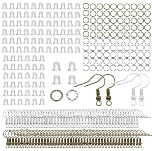 BLPRKOT 200 Piezas Enganches Para Pendientes Enganche Pendientes Ganchos Tuercas Pendientes Plata Para Hacer Pendientes Bricolaje Pendientes Joyería Hacer，Disponible en bronce y plata
