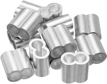 uxcell 1/2(12mm) Aluminum Crimping Loop Sleeve, Double Hole Cable Ferrule for Wire Rope, Silver 12Pcs