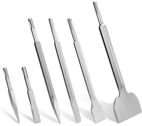 Scalpello SDS Plus 6 Pezzi, Punte SDS Plus per Piastrelle, Muratore per Calcestruzzo, 20x150mm&20x250mm Scalpello Piatto, 14x150mm&14x250mm Punte a Punta, 40 * 250mm&100 * 280mm