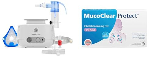 Bundle aus PARI BOY Pro Inhalationsgerät Erwachsene und Kinder – Inhalator zur Therapie von Atemwegserkrankungen+ MucoClear Protect Inhalationslösung verflüssigt den Schleim in der Lunge, 20 St.
