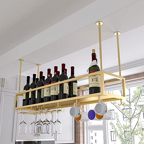 RCSTYNUK Hängendes Weinregal, verstellbares Flaschenregal aus Metall für die Decke, Weinaufbewahrung aus Eisen mit Stielglasregal für die Küchenbar unter dem Schrank