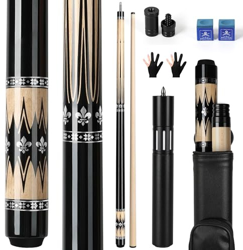 AKLOT Billard Queue, Professioneller Billiard Köe mit Teleskop-Verlängerungsqueue,kanadisches Ahornholzqueue mit Pool Queues Koffer,147 cm(58''),538-595g(19-21oz)
