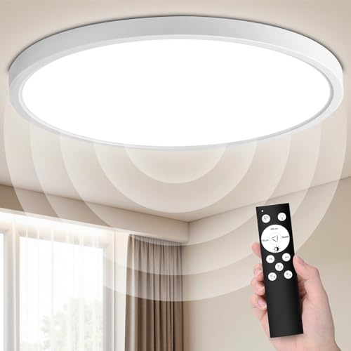VivaLet LED Deckenleuchte mit Bewegungsmelder Innen 36W 3600LM, 3000K/4000K/6000K Dimmbar Deckenlampe Flach mit Fernbedienung, IP54 Sensor Licht mit Lichtsensor für Bad, Keller, Treppen, Garage 40cm