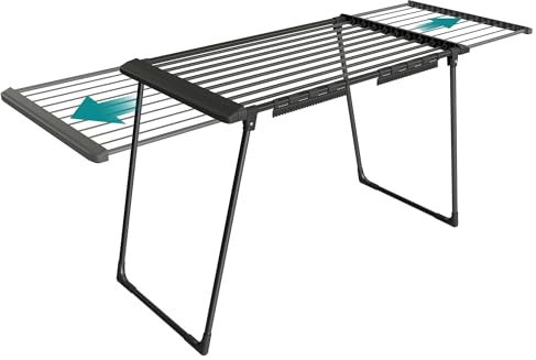 SONGMICS Tendedero para Ropa, Tendedero de Pie, Alas Extensibles, 22 m de Superficie de Secado, con Porta Calcetines, Plegable, Negro Tinta LLR522BH01