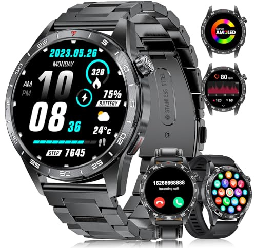LIGE Smartwatch Herren mit Telefonfunktion(3 Bänder), 1,43 Zoll AMOLED Militär Smart Watch für Android iOS, IP68 Wasserdicht, Herzfrequenz SpO2 Schlafmonitor, 400mAh Akku 120+Sportmodi Fitnessuhr