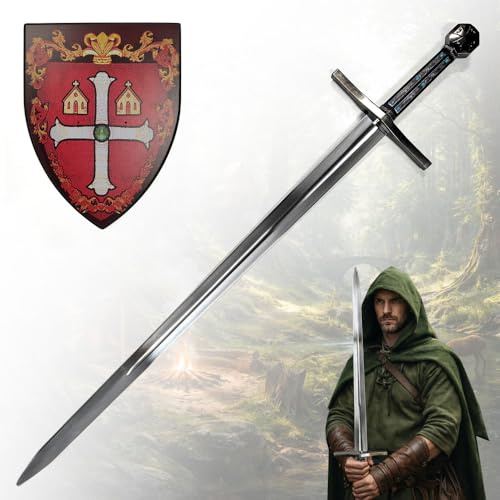 Robin Hood Schwert 114cm | Mittelalter Filmschwert aus Stahl mit Holzgriff & Wandhalter | Prinz der Diebe Replik | Kostümwaffe & Deko für Sammler