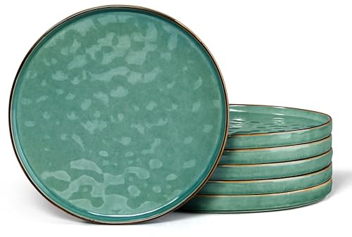 Herogo Stoneware Dinner Plates Set of 6, 26.3cm / 10 Inch, Emerald Green | Reactive Glaze Tableware Dining Plates, Large Serving Dishes for Party Wedding Birthday Picnic, Dishwasher & Microwave Safe