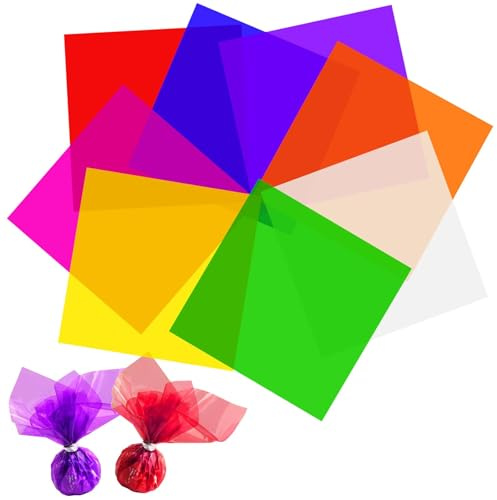 Teouuas 120 Piezas Láminas de Celofán de Colores, 19 * 19 cm Papel Celofán y Forma Cuadrada, Hojas de Celofáns, para Manualidades, Envoltura de Regalos y Decoración Creativa