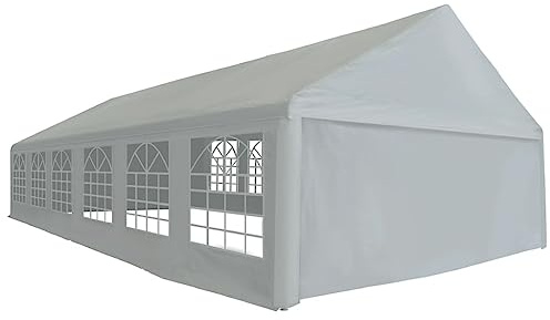 Tenda per feste in polietilene, 6 x 12 m, grigio, per matrimoni, feste in giardino, campeggio, tetto impermeabile con grandi finestre, due porte arrotolabili con cerniera, telaio in acciaio