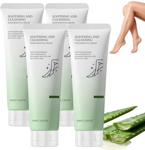 Aloe vera slät hårborttagningskräm, smärtfri snabb hårborttagning (4 st) | Mild hårborttagningskräm för ansikte och kropp med aloe vera för ben, armhålor, armar, lugnar huden