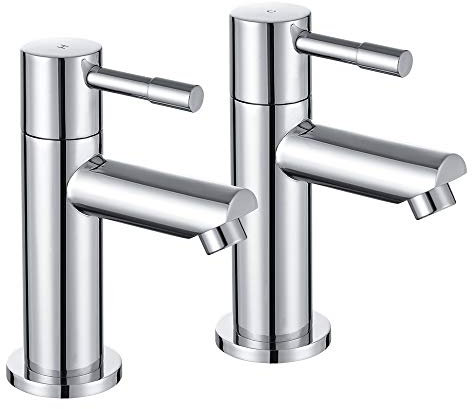 Wasserrhythm Bath Pillar Taps Pair Twin Tub Tap Traditional Two Holes Lead-Free Stainless Steel Chrome Hot and Cold Water Bathroom Tap 2 Bathtub Taps 1/4 Turn
