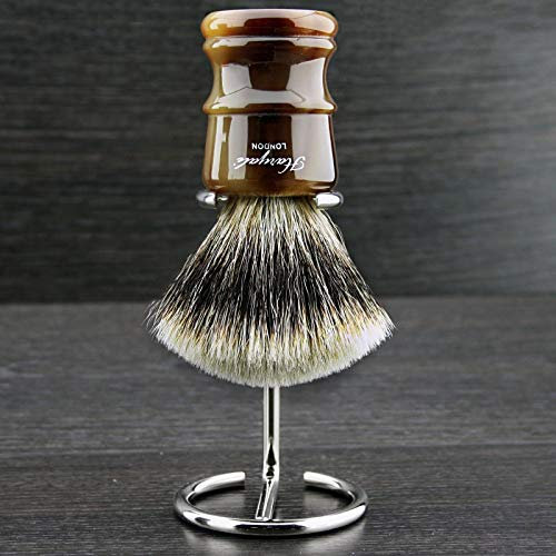 Luxury Silver Tip Badger Premium Horn Handle Shaving Brush Shaving Stand Made of Stainless Steel Brush Holder - Large Water Absorption - Great Addition to Any Shave Collection