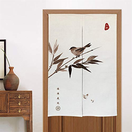 Liveinu Lino Cortinas para Puerta Japonesa Noren Cortina Pintura China con Barra De Tensión Hecho A Mano Cortina de Entrada Tapiz para Decoración,Dividir La Habitación 85x140cm Style 1