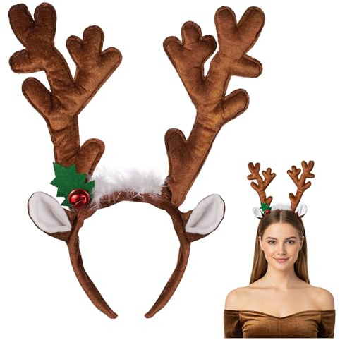 Balinco Rentier Haarreif mit Geweih und Ohren für Erwachsene und Kinder – Braune Elchgeweihe Weihnachts Haar-Accessoire für Party, Karneval, Cosplay oder festliche Foto-Requisiten – Einheitsgröße