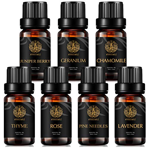 Aromatherapie Kamille ätherisches Öl Set für Diffusor, 100% reine Rose ätherische Öle Kit, 7X10ml therapeutische Grade Kiefer Nadeln ätherische Öle Set- Geranium,Wacholder beerbchen,Lavendel,ThymianÖl