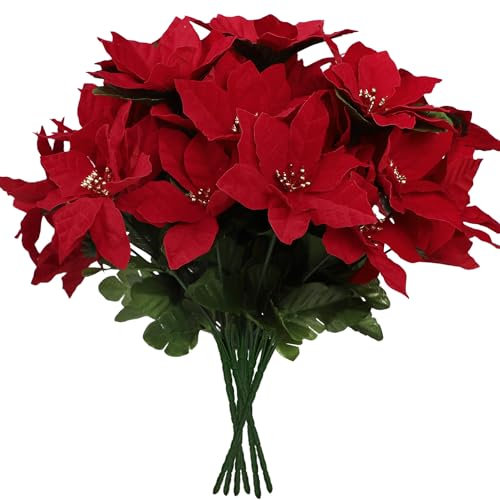 Cekene Lot de 6 Bouquets de Noël Rouge Poinsettia Artificielles Fleurs pour Nouvel An Décoration de Vacances (6 Pièces)