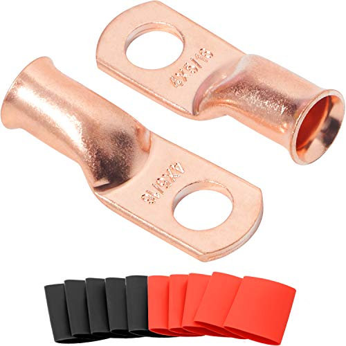10 capicorda per batteria ad anello 4AWG-5/16, capicorda in rame calibro 0, capicorda per cavi resistenti elencati UL, estremità del cavo della batteria con tubi termorestringenti 3:1