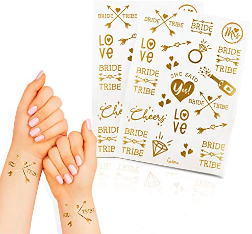 Cavore – 40 JGA Tattoos in Gold metallic – Bride Tribe – Deko Accessoires für Junggesellinnenabschied und Hochzeit