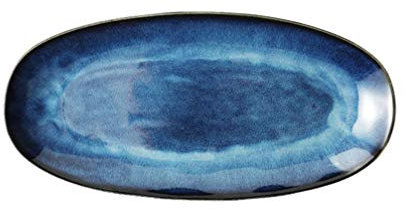 Cabilock Plato Ovalado de Cerámica para Servir Alimentos, Carne, Pescado, Aperitivos, Sushi, Postre - Azul, L