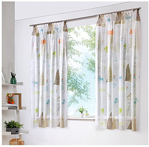 heimtexland ® Vorhang Kindergardine Skandi Leinen Optik Natur Bunt Deko Gardine Kinderzimmer Transparent Typ755 Bandschal HxB 145x135 cm