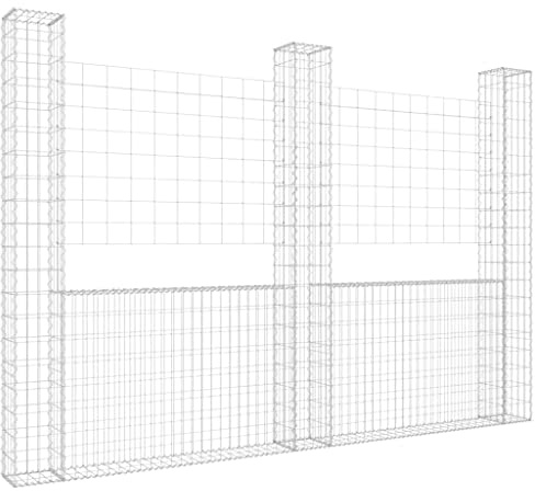 vidaXL Gabionenkorb U-Form mit 3 Säulen Gabione Gabionen Steinkorb Steingabionen Sichtschutz Drahtkorb Wand Mauer Drahtzaun Eisen 260x20x200cm